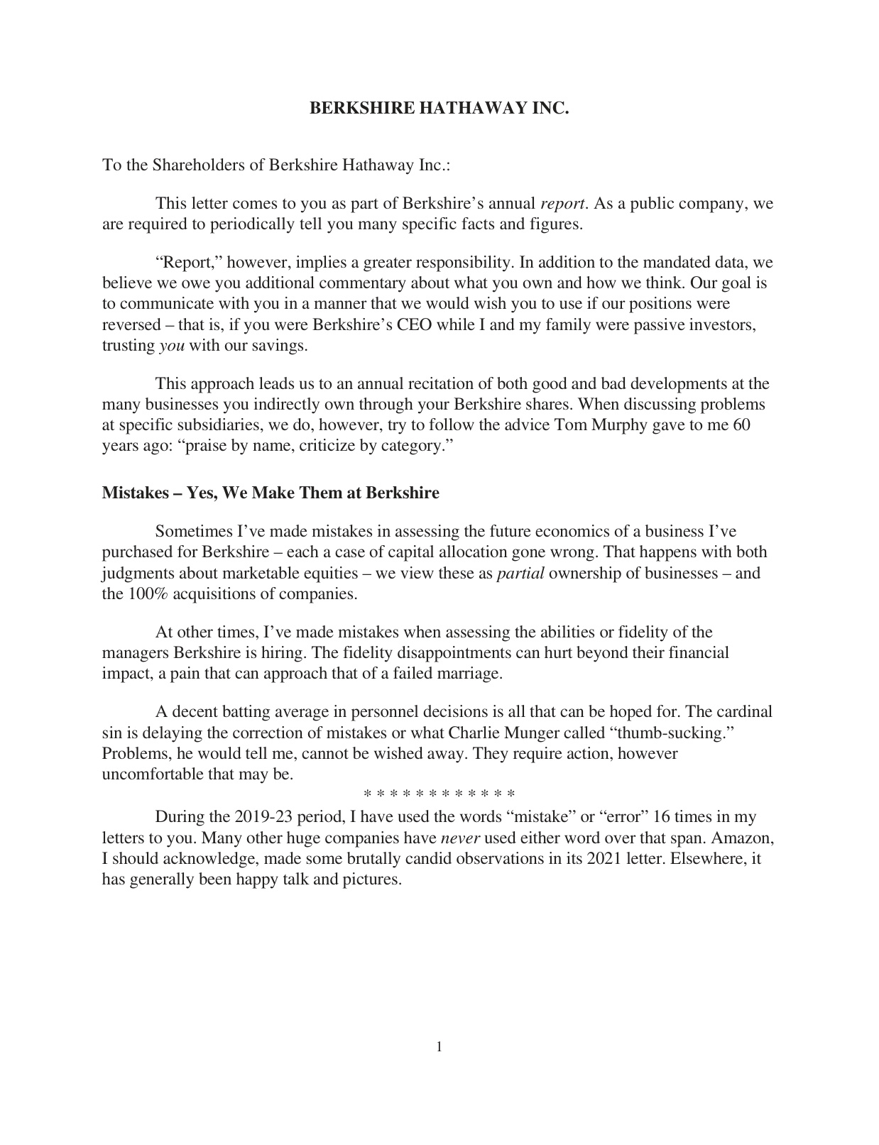 Berkshire Hathaway 주주서한 2024